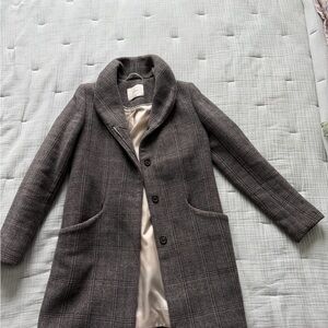 Aritzia Wilfred Mid-Length Cocoon Coat - XS Charcoal and Tan checked